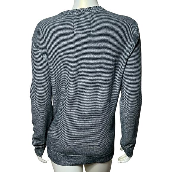 Hollister Striped Crew Neck Sweater Navy White Chest Pocket Medium Men's Casual - Picture 3 of 8